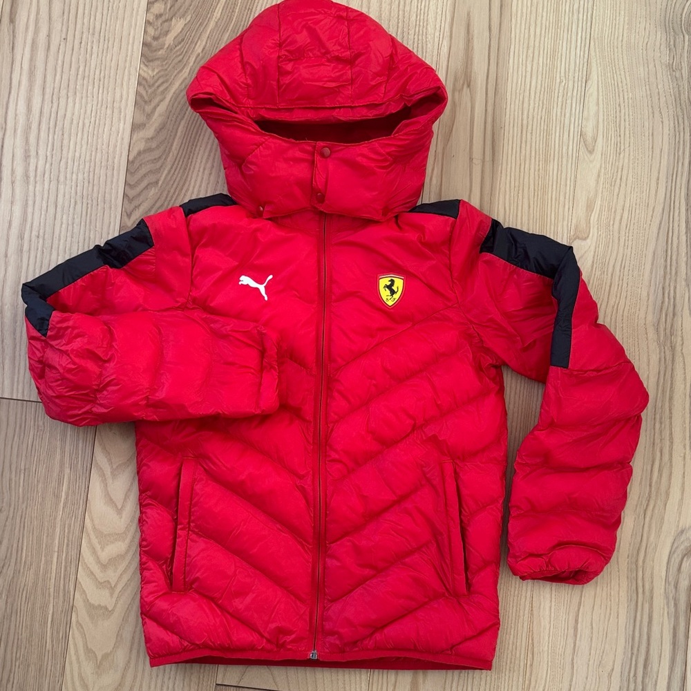 Ferrari Puma Sportswear Puffer Hooded Jacket Youth - Size M UK 11-12Y Like New